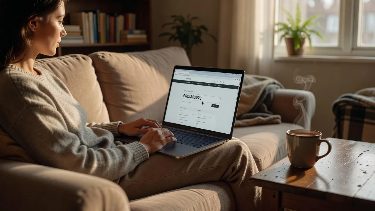 Person entering a promo code online while shopping on their laptop